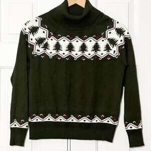 Retrology Green Nordic Christmas Sweater Turtleneck Petite L  / Cozy / Cottage